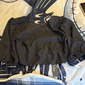 Lulu's Elegant Black Crop Top with Puff Sleeves
